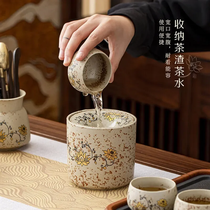 New flint red ceramic ashtray tea residue tank with lid imitation fly ash creative tea table high-end home office