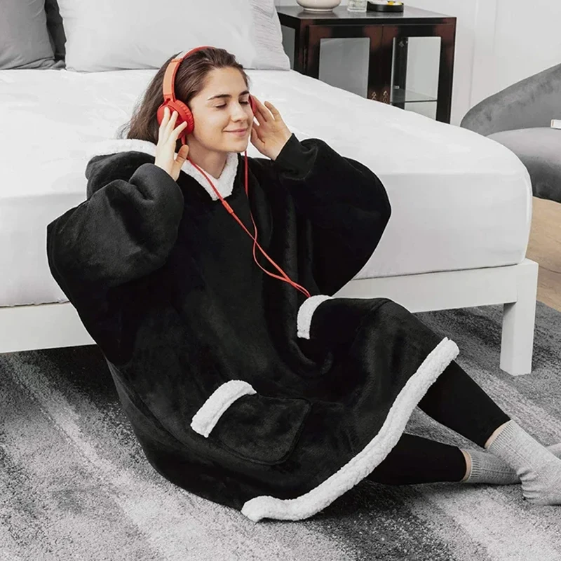 Oversized Hoodie Blanket with Sleeves Winter Warm Fleece Sweatshirt Blanket Women Men Pullover Giant Tv Blanket Camping Blankets