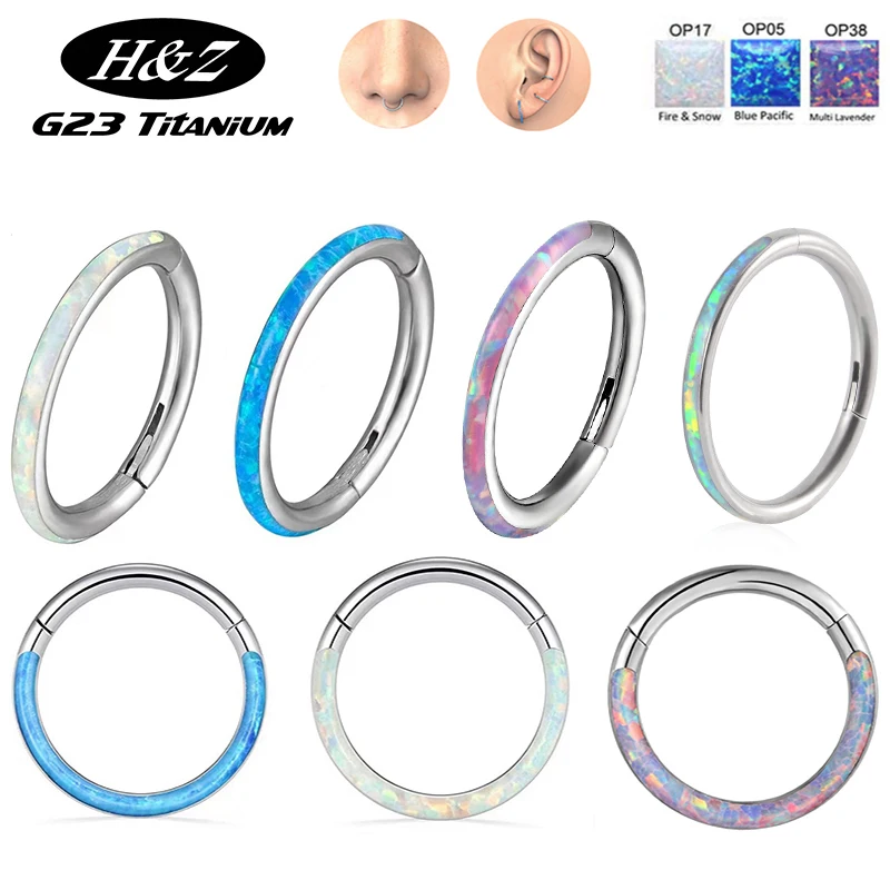 

1PC ASTM F136 Titanium 16G Nose Septum Nose Ring Hinged Opal Conch Earring Helix Cartilage Clicker G23 Titanium Piercing Jewelry