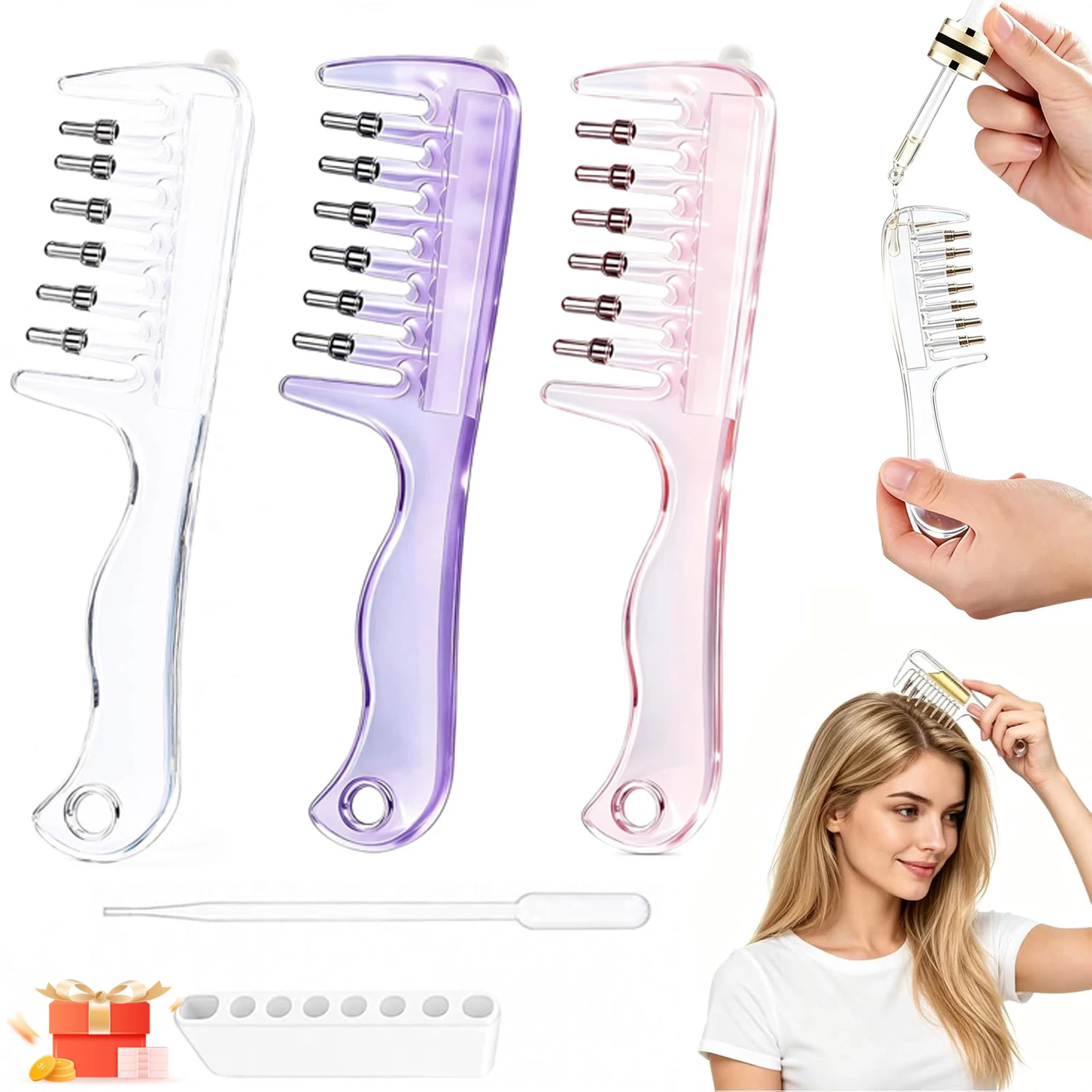 Rolling Ball Scalp Massager Comb, Liquid Dispensing Hair Comb, Essential Oil & Hair Growth Serum Applicator, Anti Hair Loss Tool