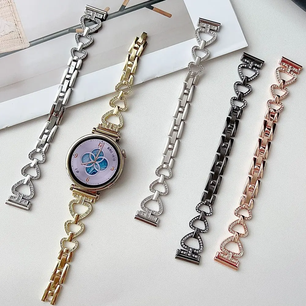 

Diamond Metal Watch Straps for Huawei Watch 8 9 10 Wristband Bling Love Heart Stainless Steel Bracelet for Huawei Fit 3 4 Pro