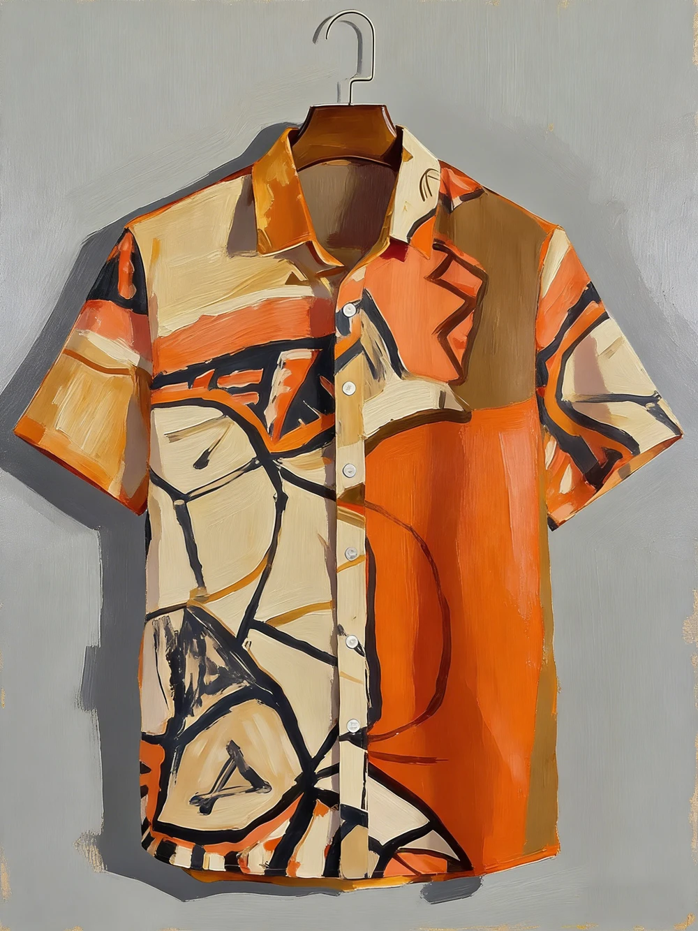 Men's Shirt Abstract Geometric Art Print Short Sleeve Lapel Button Down Casual Summer Street Tops Men Apparel