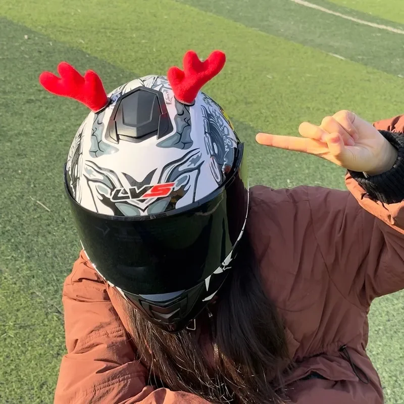 قطعتان من قرون عيد الميلاد الحمراء - زينة خوذة DIY، خاصة لملحقات خوذة الدراجة النارية #1