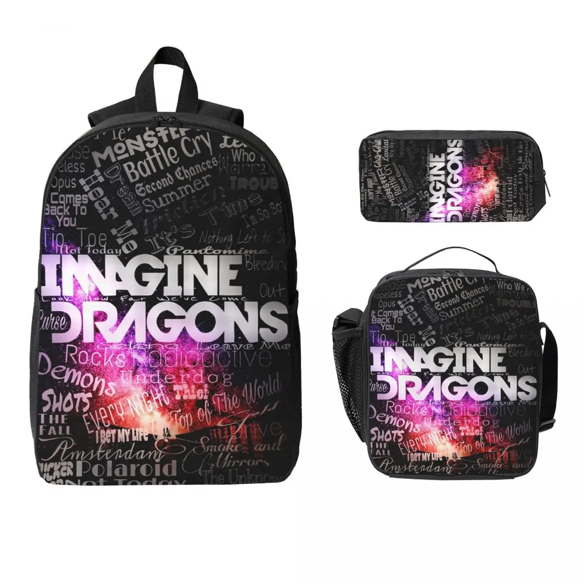Imagine Dragons Backpack Student Boys Girls BookBag School Bag Computer Shoulder Bags 3ps Insulated Lunch Bag Pencil Case