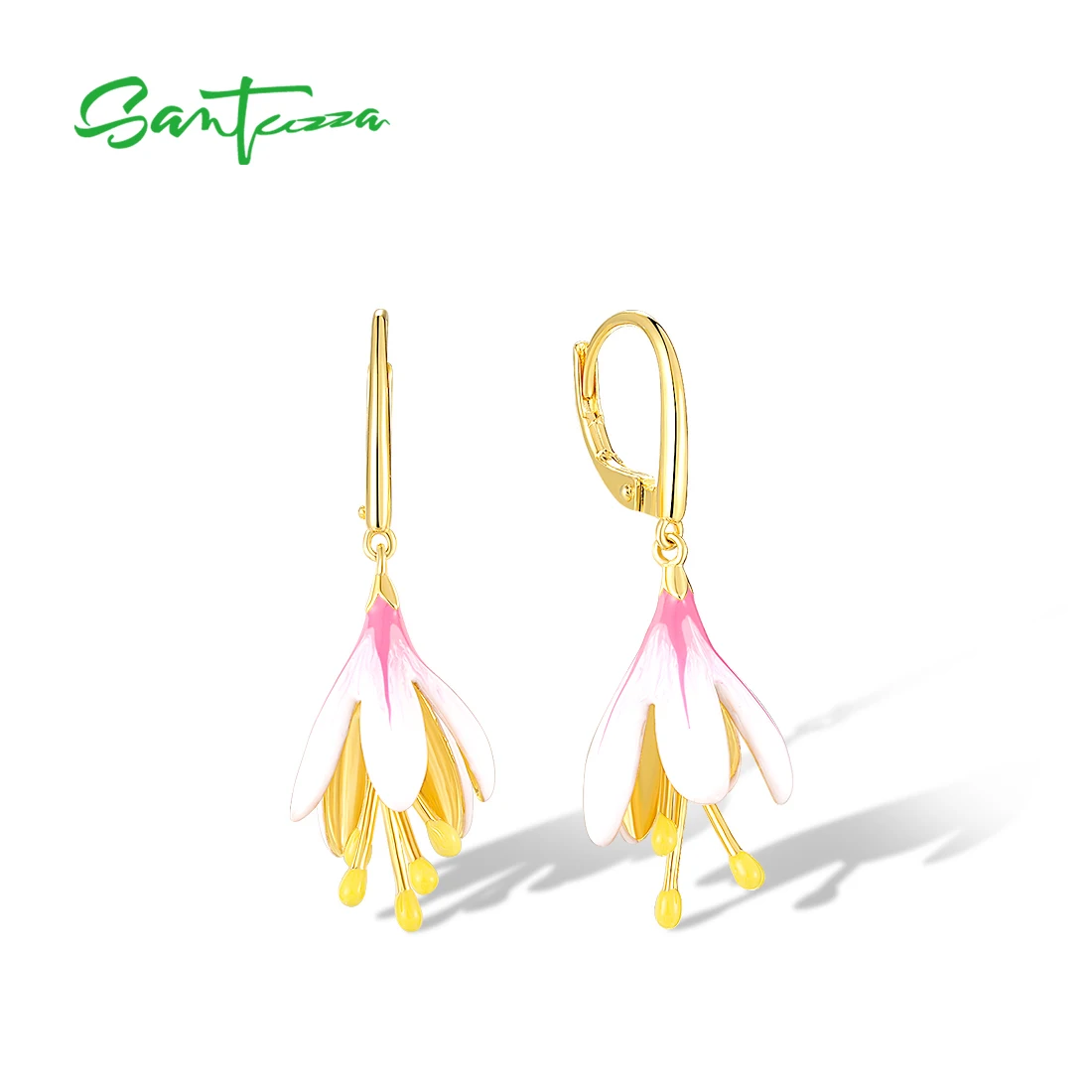 

SANTUZZA Real 925 Sterling Silver Drop Earrings For Women Sparkling Lily Flower Delicate Wedding Anniversary Fine Jewelry Enamel
