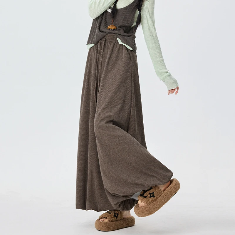 Autumn Loose Lantern Wide Leg Pants Women 2026 Oversized Elastic High Waist Skirts Pants Woman Flower Bud Casual Trousers Ladies