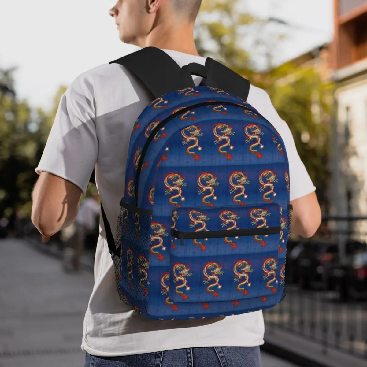 Golden Chinese Dragon Fucanglong Asian Style Mythology Backpack Student BookBag Children School Bag Shoulder Bags for Boys Girls