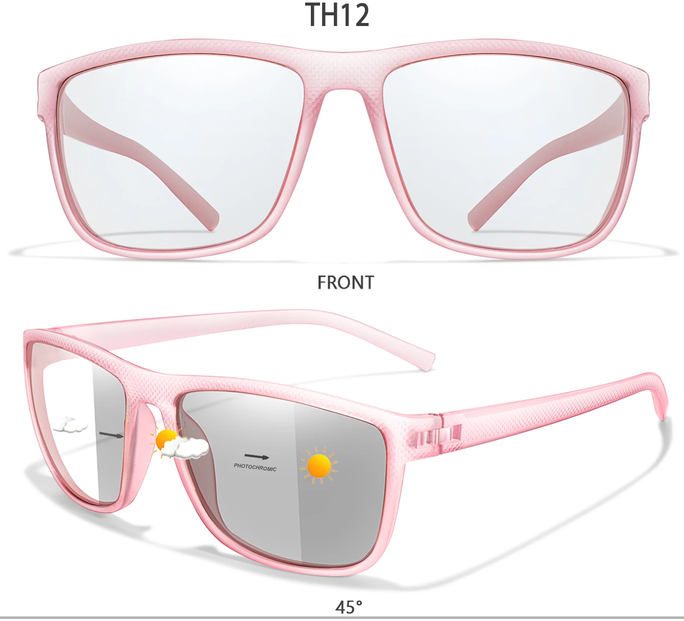 Photochrome Sonnenbrille mit PU-Etui für Damen und Herren, Vintage-Brille mit quadratischem Rahmen, zum Fahren, Angeln, Laufen, Wandern – Detail 8