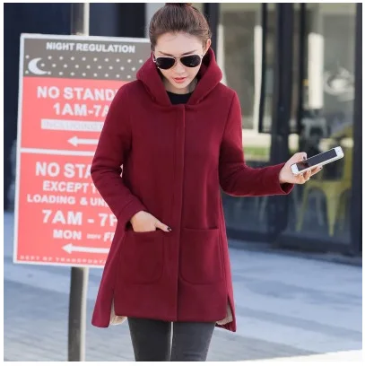 2022 Autumn Winter Women\'s Fleece Jacket Coats Female Long Hooded Coats Outerwear Warm Thick Female Red Slim Fit Hoodies Jackets