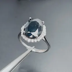 5ct Natural Black Sapphire Ring for Party 10mm*12mm Sapphire Silver Ring with Gold Plated 925 Silver Jewelry