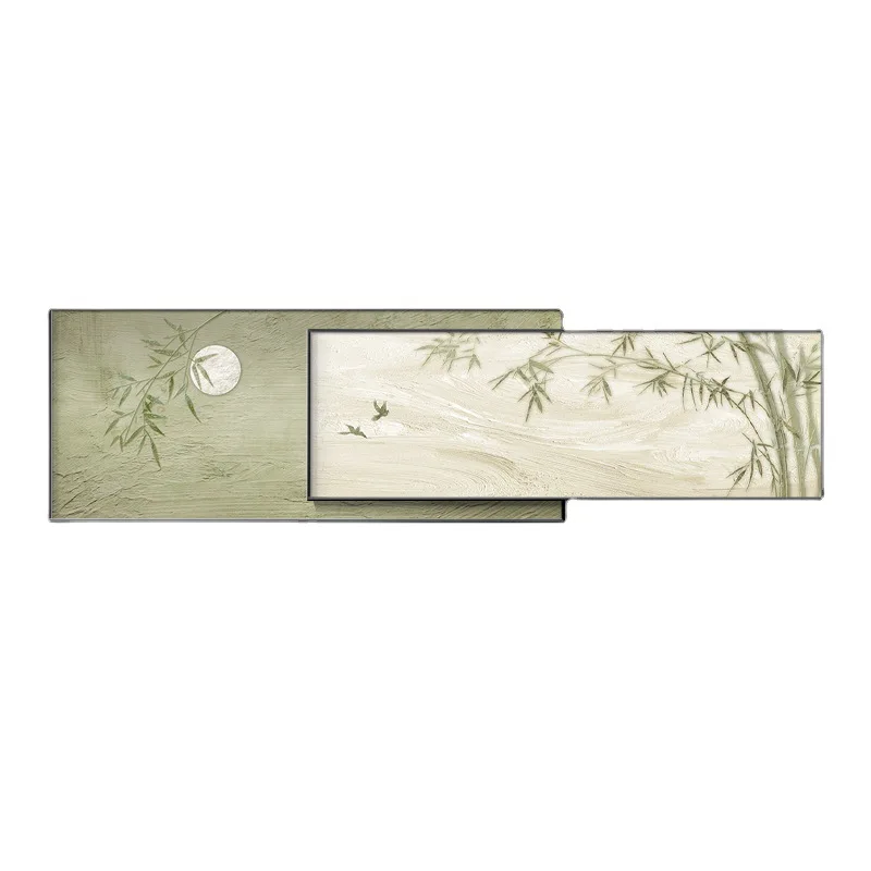 

New Chinese style, living room, decorative painting, superposition, bamboo, sofa, background wall, big meaning