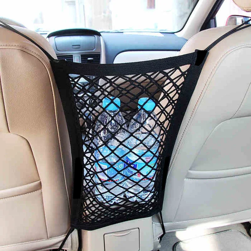 Sac de rangement en maille extensible pour siège de camion de voiture, polyester, crochet entre les sièges, universel