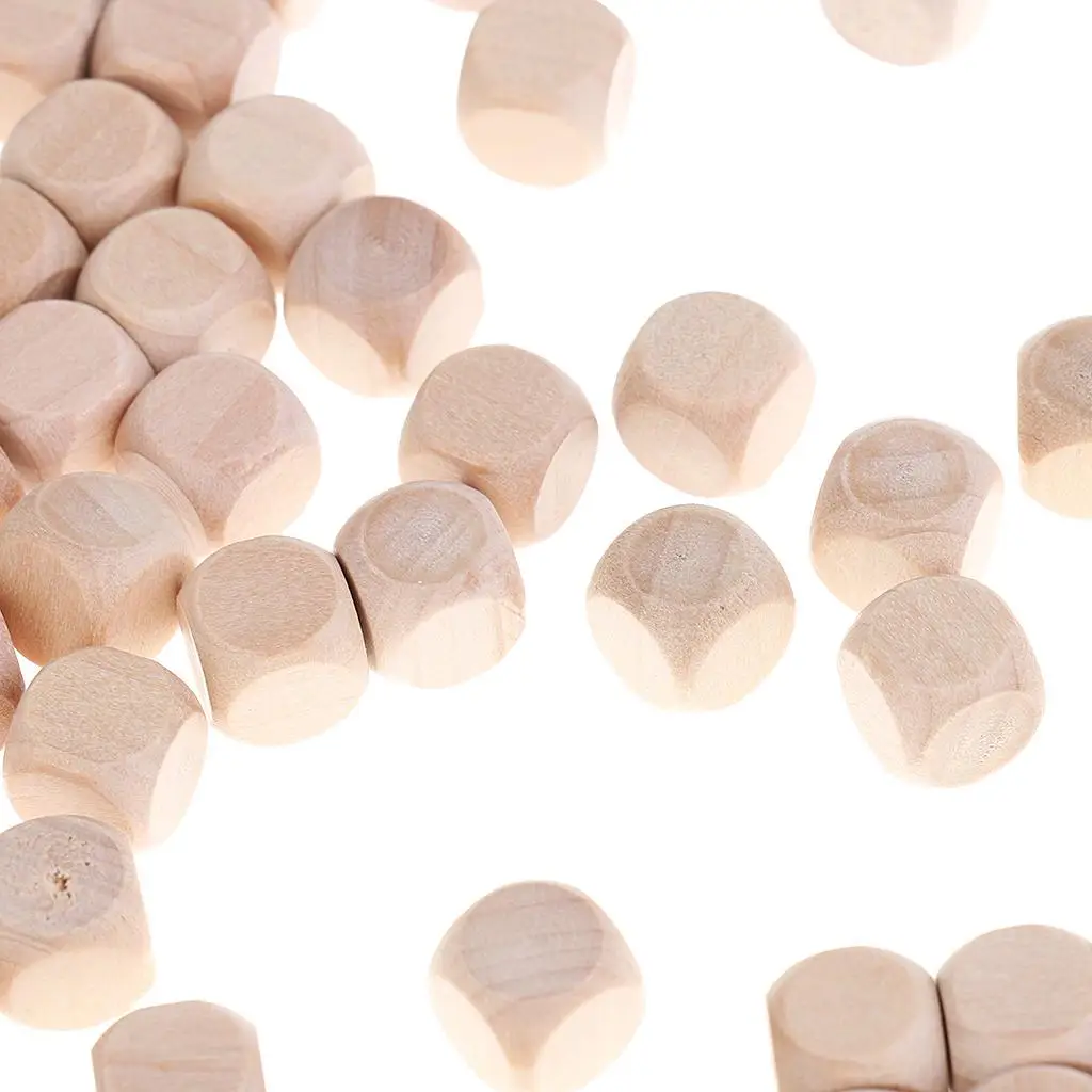 

100 Pieces Blank Dice 10mm Wooden Rounded Corner D6 Cube Set for Role Playing Game Table Top