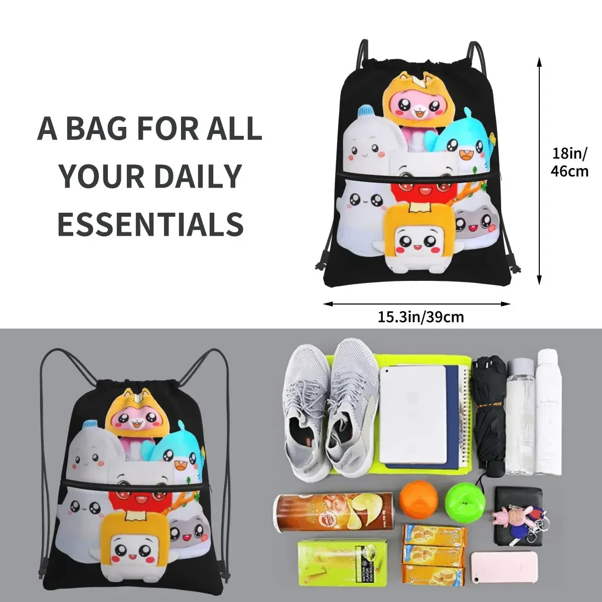 Rocky Lankybox Lanky Box Portable Backpacks Drawstring Bag Fashion Drawstring Bundle Pocket Shoes Bags For School Students