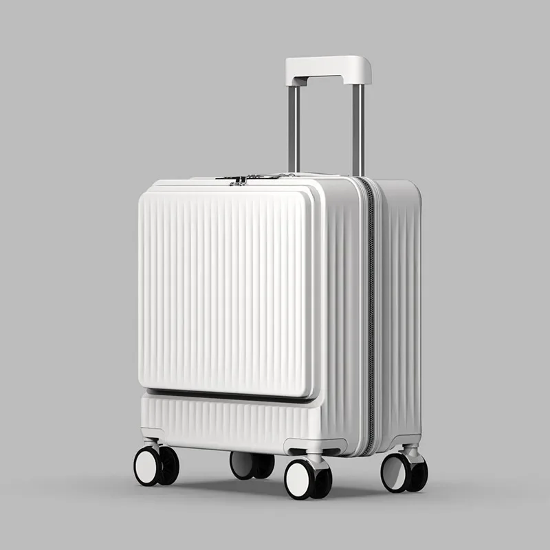 Rolling Luggage Travel Suitcase 18 Inch Front Open Cover Suitcases Boarding Box Student Trolley Password Case Cup Holder Trunk