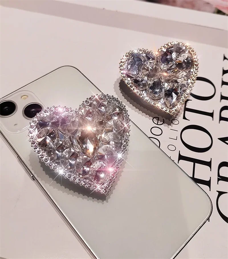 3D Cute Diamond Heart Shape Folding Finger Ring Griptok Phone Holder for IPhone 16 Support Socket Pocket Grip Tok Stand Bracket