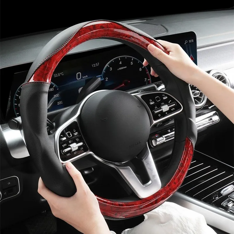 

Wood Grain Steering Wheel Covers Universal Microfiber Leather Car Steering Wheel Cover Car Accessories 3D Anti Slip Handle Cover