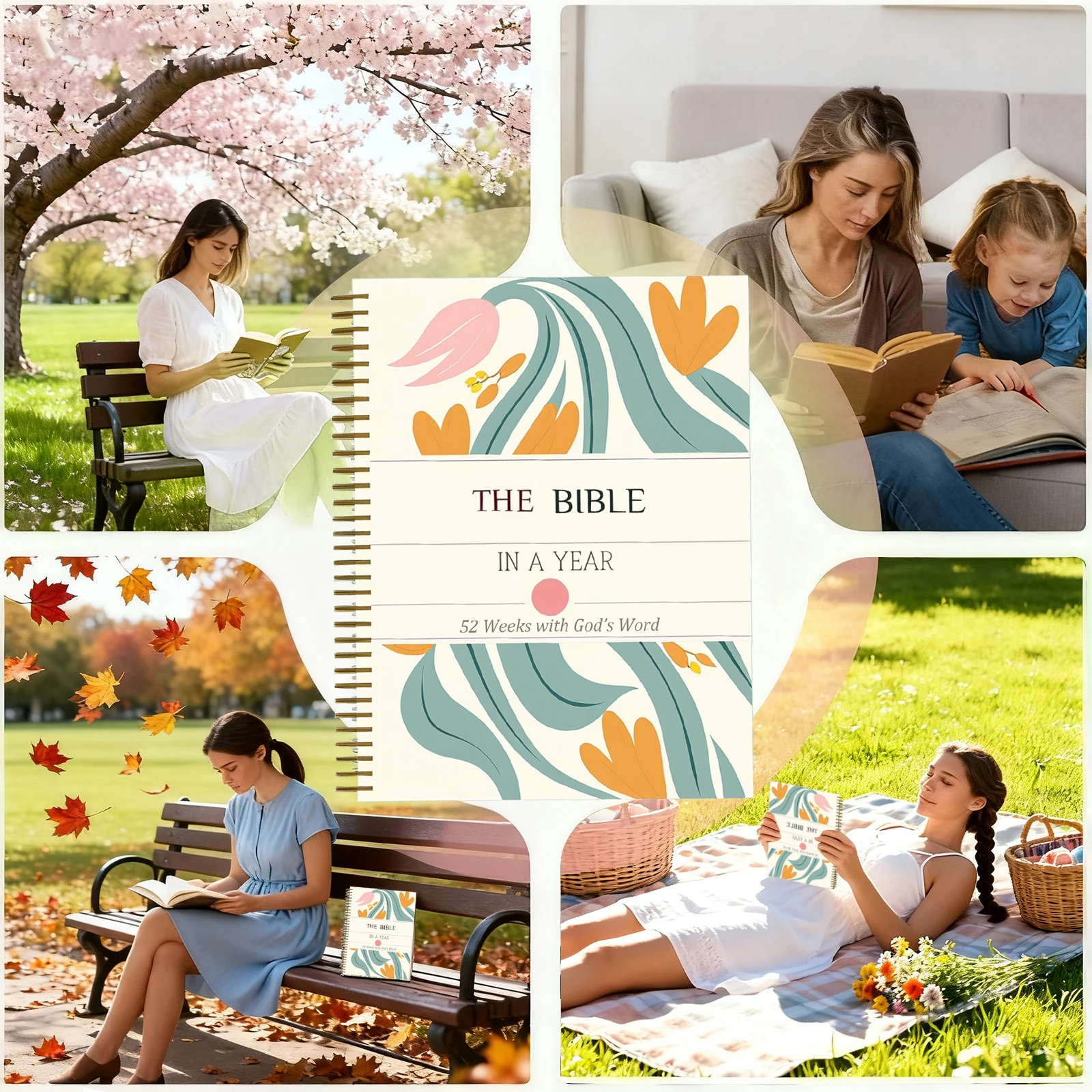دليل دراسة الكتاب المقدس الحلزوني لمدة 52 أسبوعًا - مساحة القراءة والملاحظات اليومية، تصميم زهور الباستيل الرائعة هان الروحي المسيحي