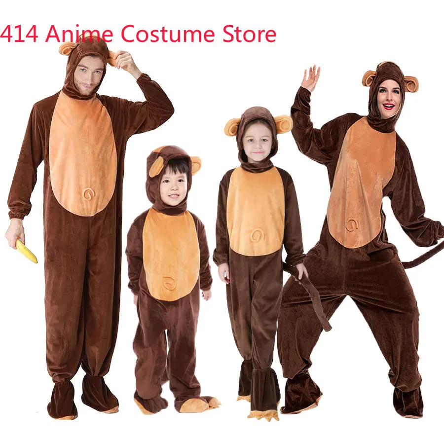 Animal Costumes Monkey Costume for Child Adult Family Matching Boy Girl Chimp Cosplay Jumpsuit for Men Women