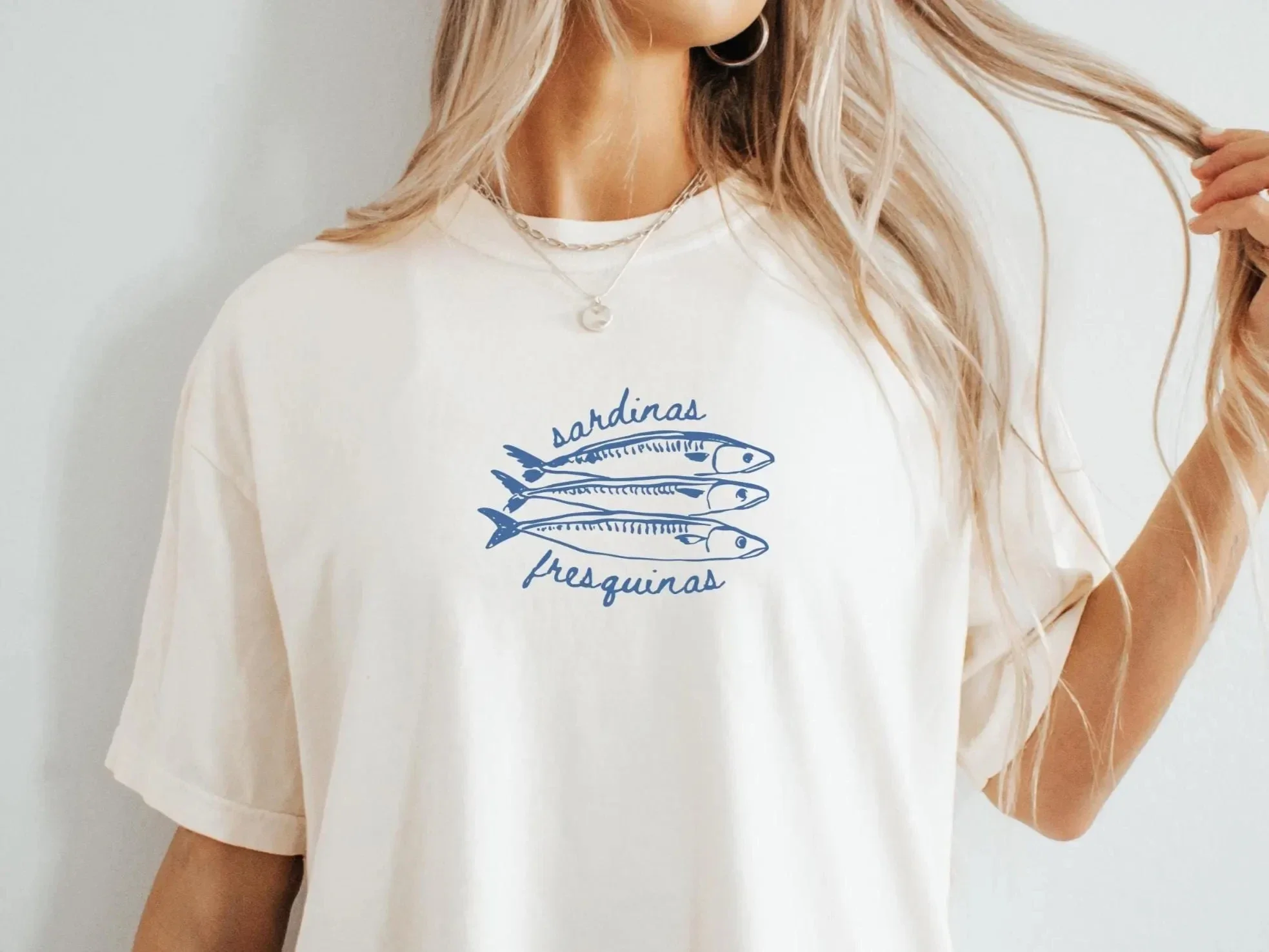 

Summer American Ins Sardines Alphabet Pattern Printing T-shirt Casual Fashionable White Y2k Personalized Street Clothing Top