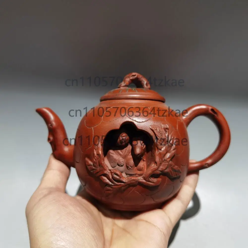 

6,6 "Китайская керамика Исин Цзыша, красная глина, 300CC, ручная работа, змея, сосновая игла, чайник