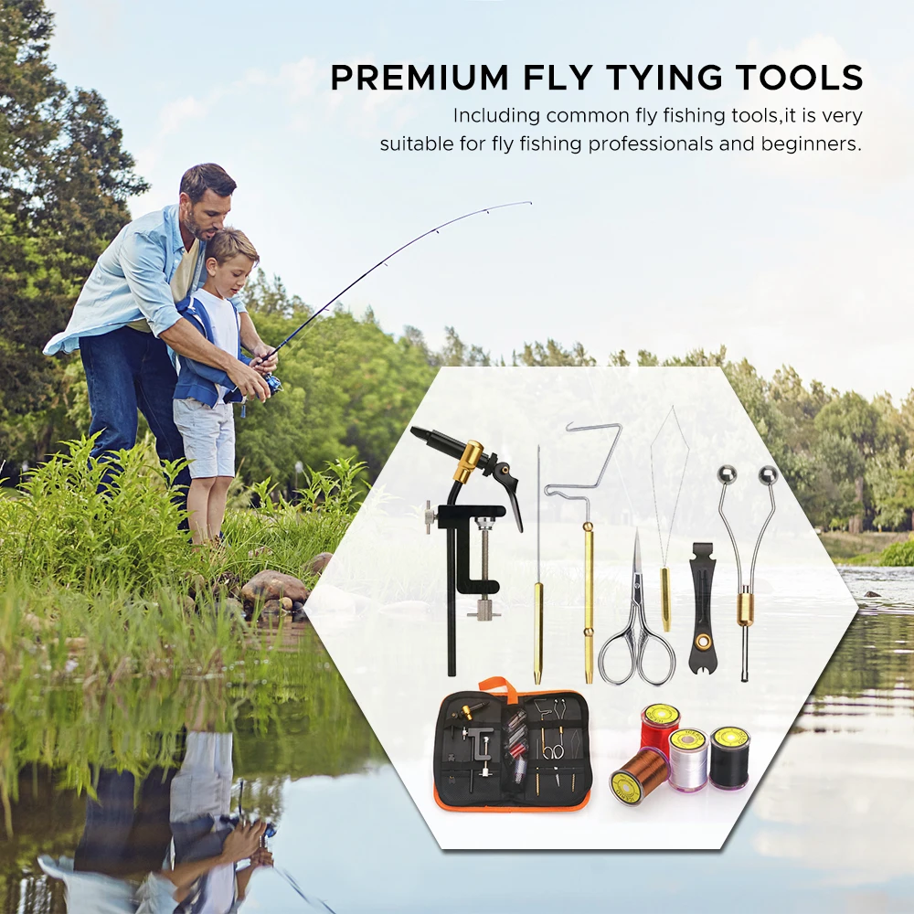 طقم أدوات ربط الذباب مع أداة التحكم بالخيوط ، سوط الإبرة ، مقص التشطيبات لمحترفي الصيد الجوي