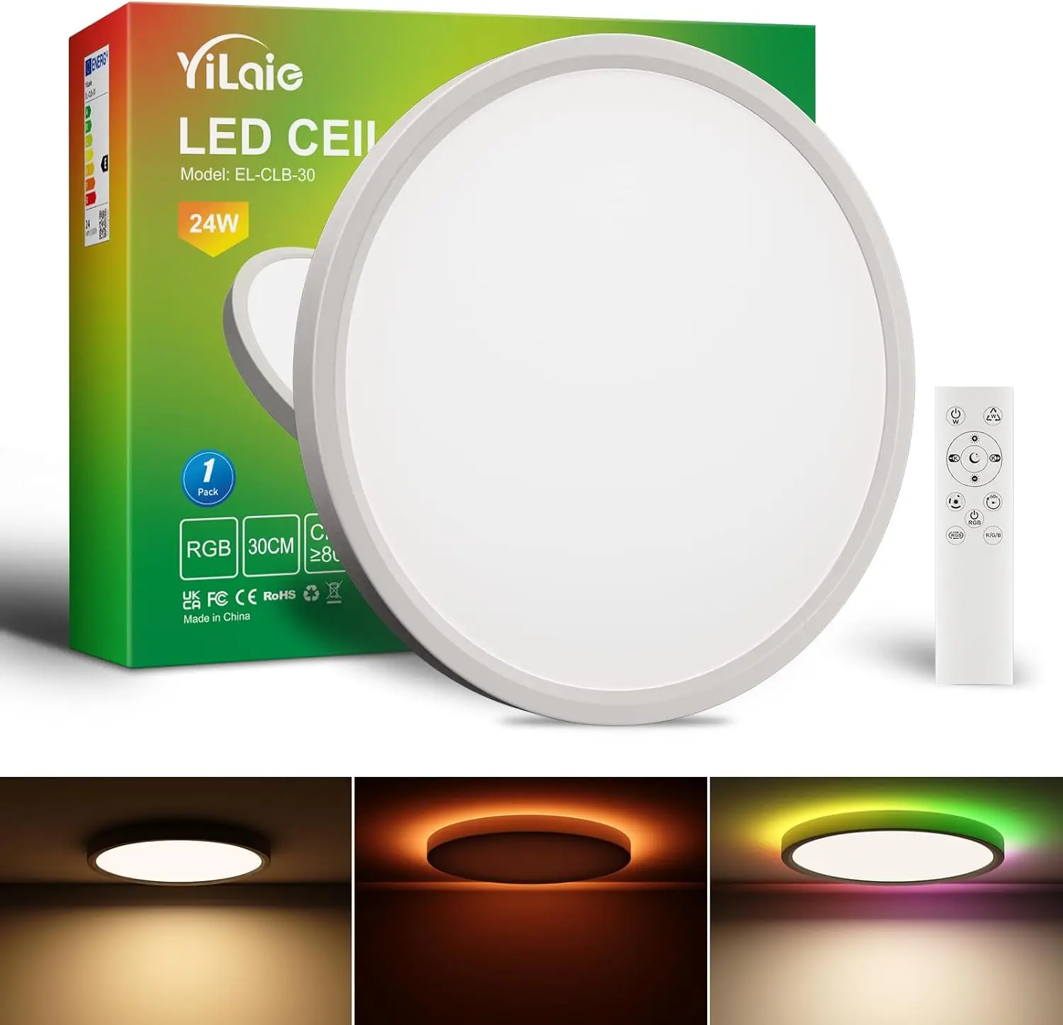 24W LED-Deckenleuchte mit Fernbedienung – 2700 lm RGB &amp; CCT...
