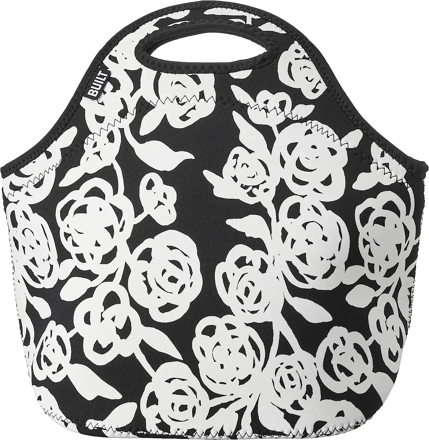 Tote de neopreno BUILT NY Gourmet To Go, Garden Rose, blanco y negro