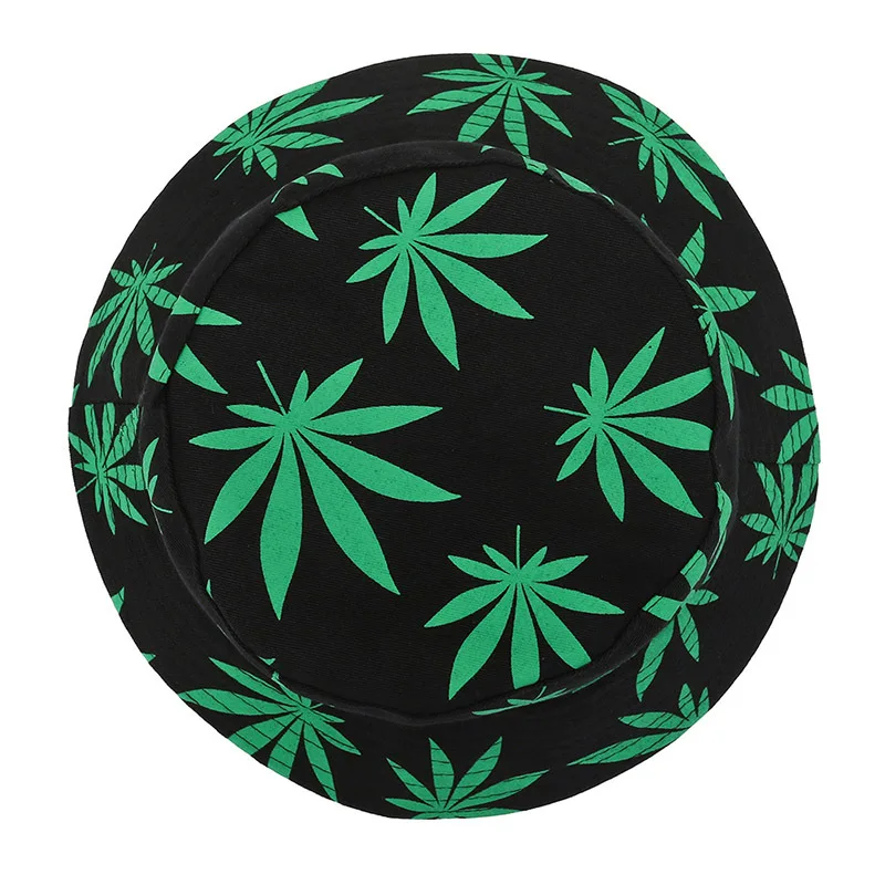 Women Spring Summer Marijuana Leaf Print Cotton Polyester Fisherman Cap Female Wide Brim Travel Decorate Sunscreen Sun Hat A8