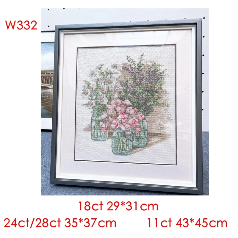 Cross Stitch Kit Bottle Wildflowers 28ct 18ct 14ct 11ct can be Customized Printed Cloth hand Embroidery Material Pack