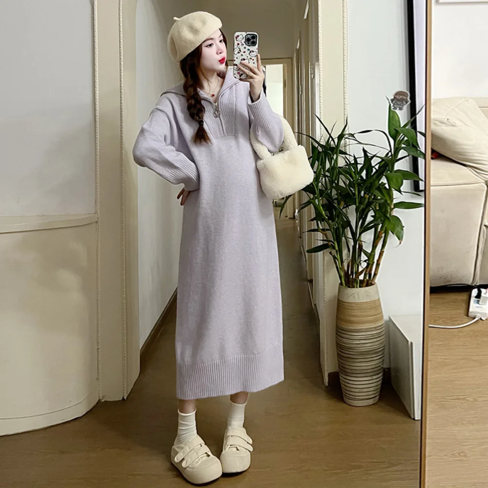 Korean Style Autumn Maternity Dress Knitting Long Sleeve Loose Pullovers Pregnant Woman clothing pregnancy dress Sweater