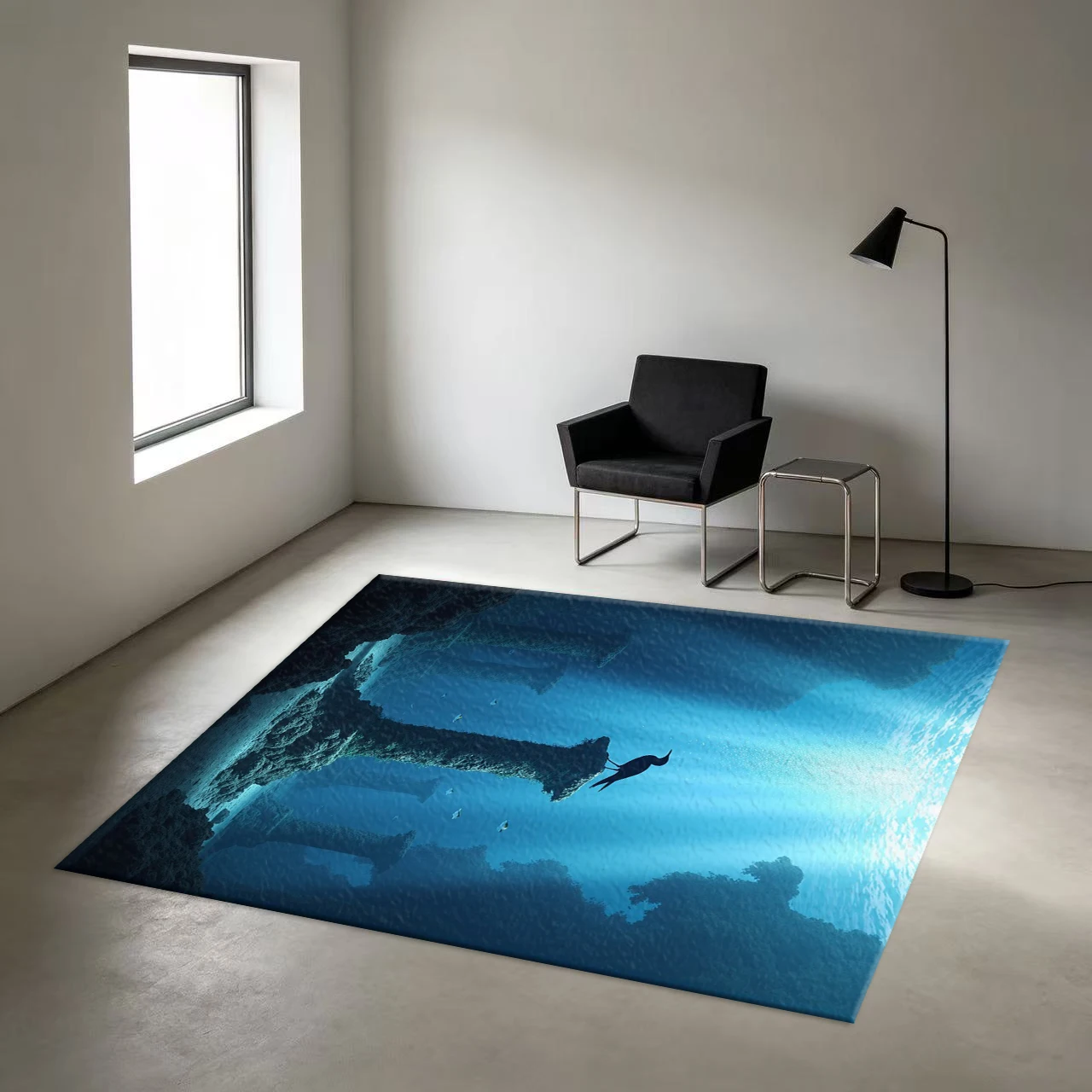 Underwater Historical Sites, Sunlight, Ocean Scene Carpet, Living Room Non-Slip Printed Carpet, Aquatic Theme Home Floor Decoration