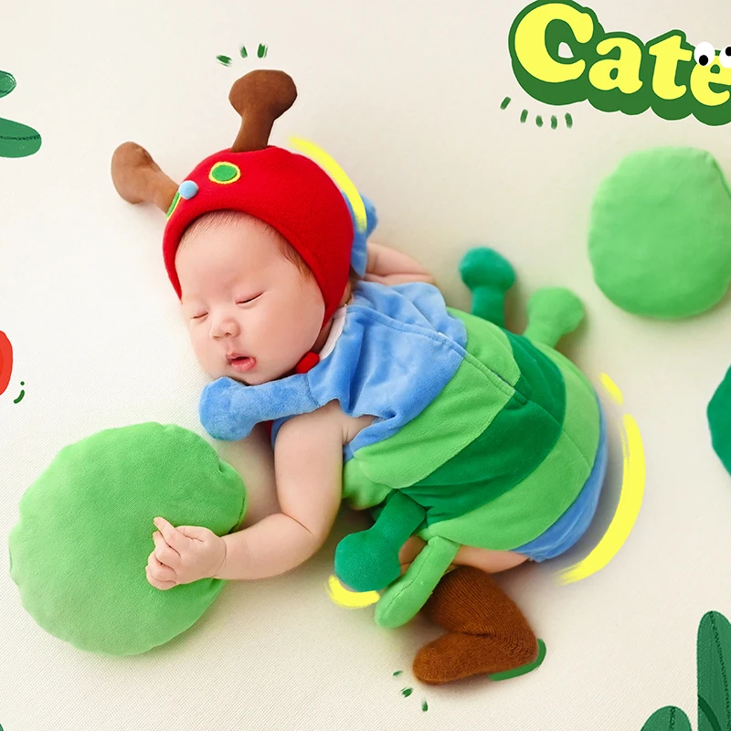 Baby Boy Animal Clothing For Photo Soft Green Caterpillar Tail Decorative Props Newborn Photography Rompers Accessories