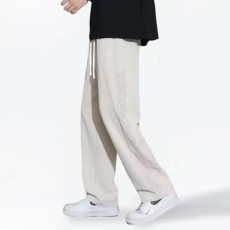 Premium Men's Casual Ice Silk Pants Summer Mesh Breathable Loose Fit Mid Waist Workwear Trousers Anti-Mosquito Air Conditioning