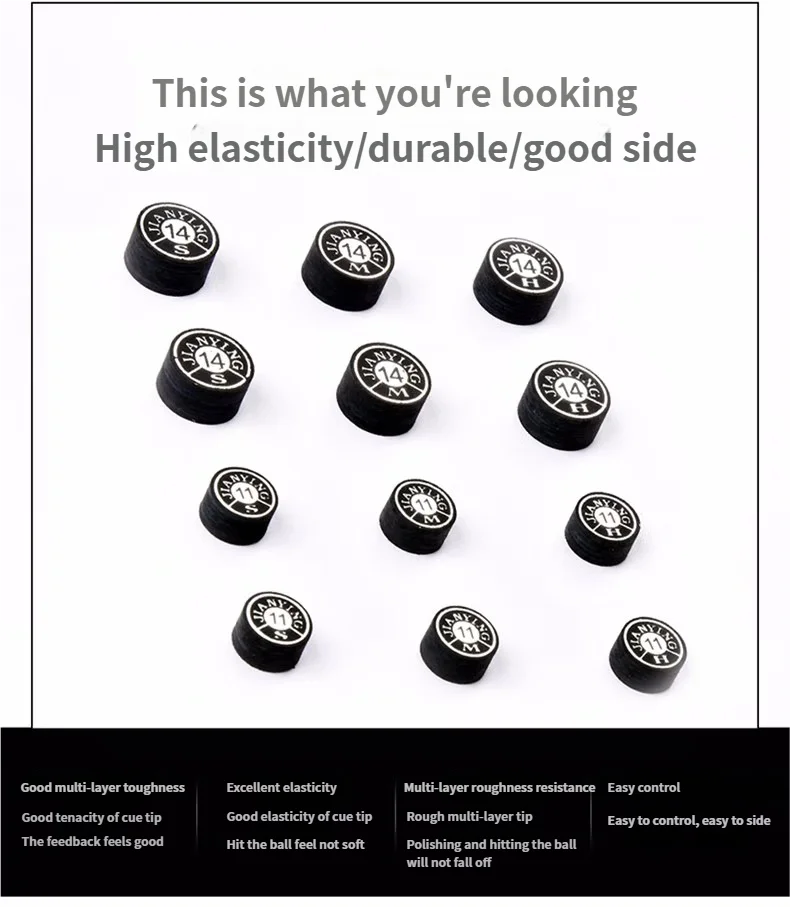 YFen جودة ممتازة 1/2 طرف جديلة البلياردو مكون من 9/6 طبقات من جلد الخنزير 11 مم/14 مم، S/M/H، ملحق البلياردو لعصا البلياردو