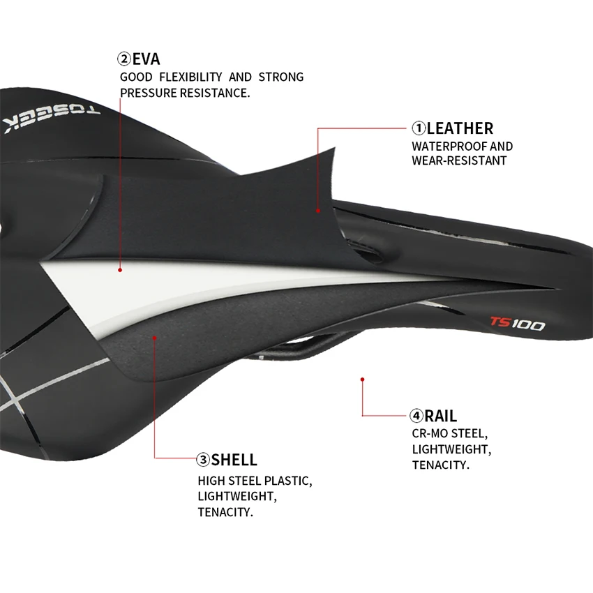 STLF TOSEEK TS100 Bicycle Saddle Leather Bicycle Parts Cushion Manufacturer Pad Seat Leather Saddle Bicycle