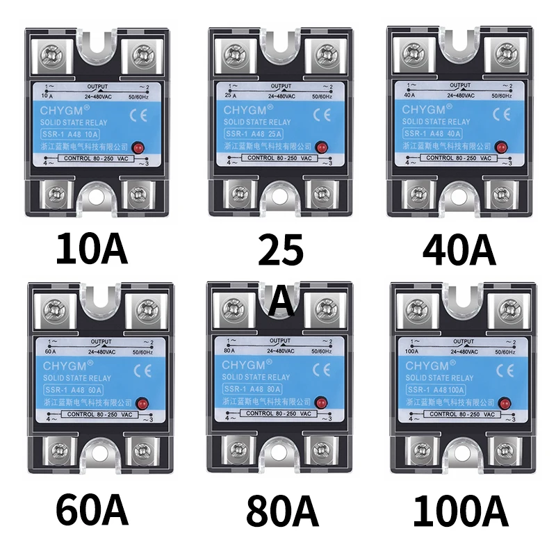 10A 25A 40A 60A 80A 100A 120A Single Phase SSR DC Control AC DC Control DC AC Control AC Solid State Relay