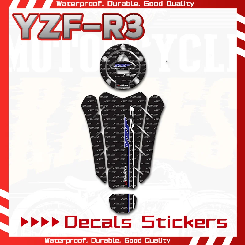 

r3 High Quality Motorcycle Fuel Tank Decorative Decals For YAMAHA YZF-R3 YZF R3 3D Gel Fishbone Anti-Scratch Protective Stickers