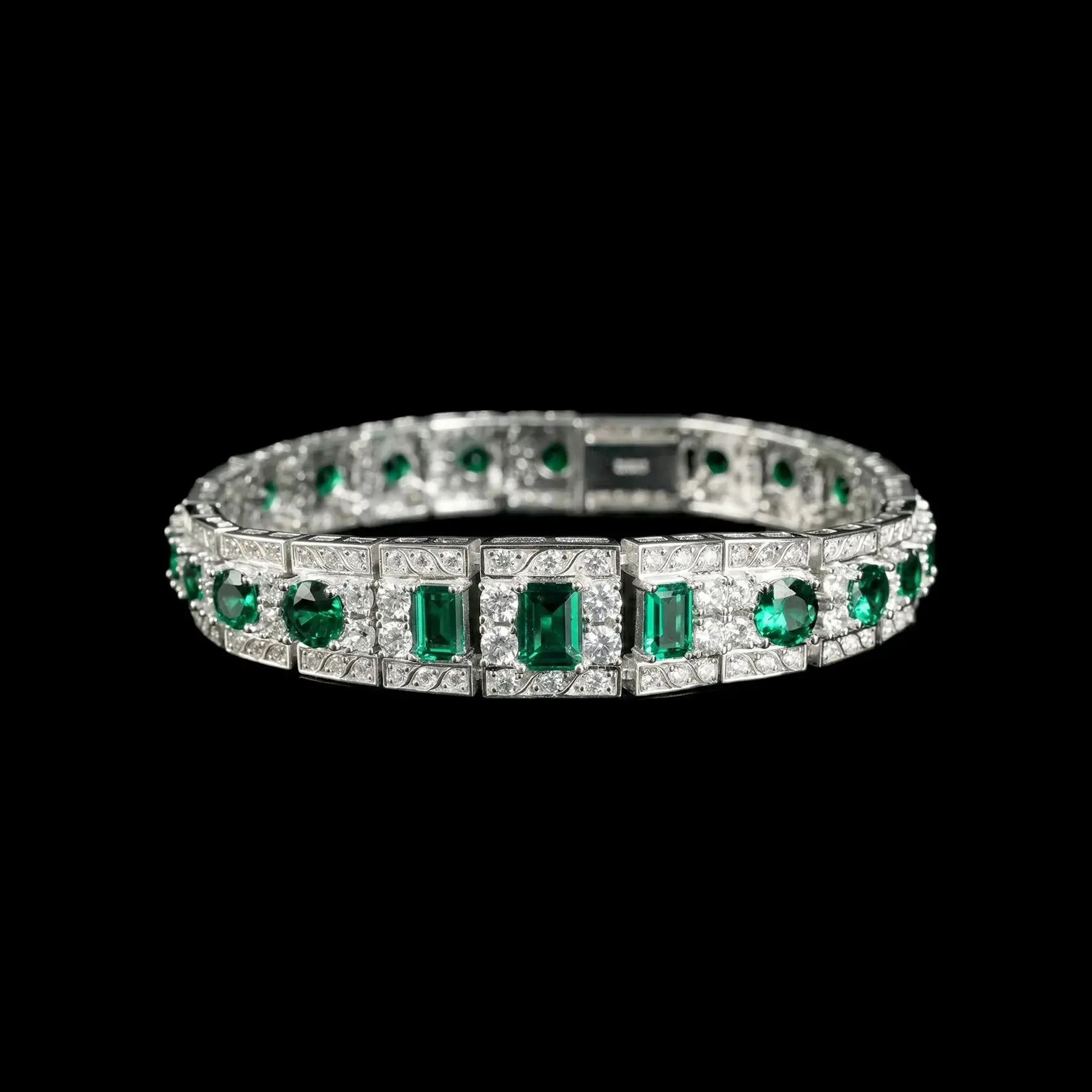 Vintage Women's 925 Sterling Silver Bracelet Art Deco Artificial Emerald Statement Fine Jewelry Luxury Proposal Engagement Gifts