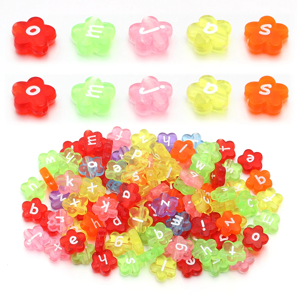 50pcs Acrylic Transparent Beads Flower Shape lowercase letters Acrylic Beads  Jewelry Making DIY Bracelet Necklace Accessories