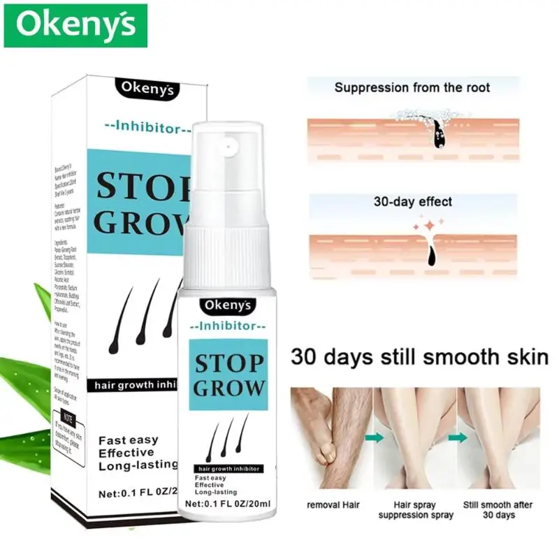 Spray Depilatorio de 20 ml, Inhibidor del Crecimiento del Cabello, Crema Depilatoria Natural e Indolora para Cuerpo, Axilas y Partes Íntimas