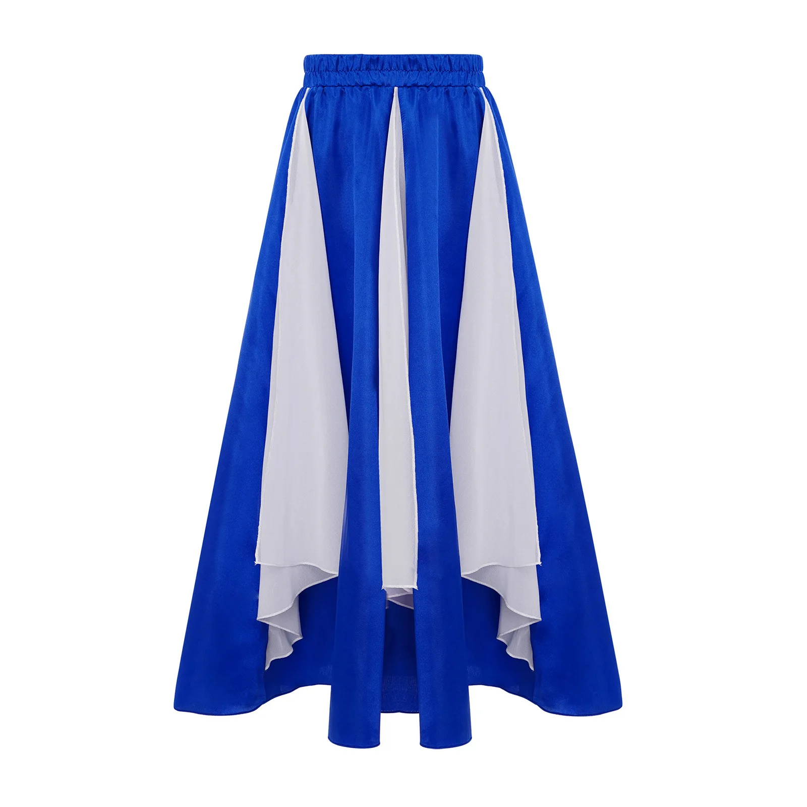 Kinder Mädchen Spanischer Flamenco-Tanz Röcke Anbetung Lob Performance Kostüm Farbblock Breiter Saum Chiffon-Panel-Satinrock