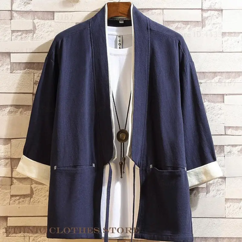 

PLUS SIZE 3XL 4XL 5XL японское кимоно кардиган мужские хлопковые льняные топы юката куртка ретро мужская рубашка уличная азиатская одежда