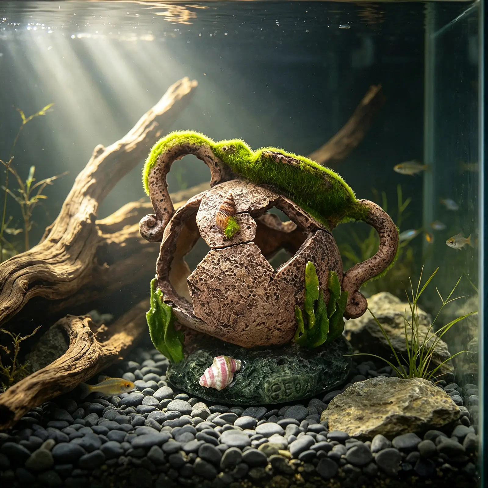 1Pcs Mossy Jar Landscape Decoration Simulated Moss Hiding Pot Fish Shrimp Shelter Aquarium Resin Fish Tank Ornament Landscaping