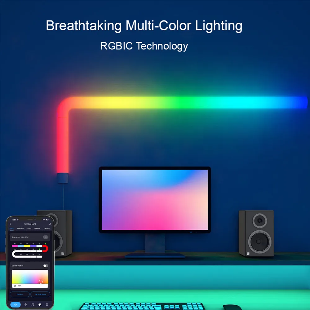 3D DIY Music Sync Colorful RGBIC Atmosphere Night Light WIFI App Control Smart Wall Lamp TV Bedroom Gaming Bar Decor Neon Strip