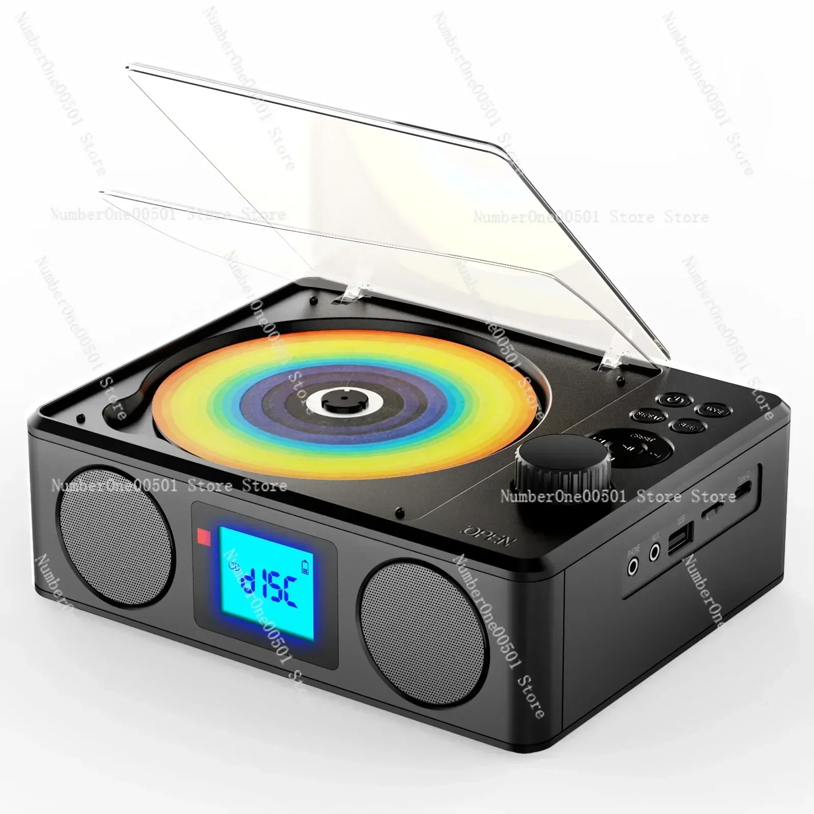Portable Bluetooth Speaker Alarm Clock Retro CD Player Stereo Radio All in One Music System