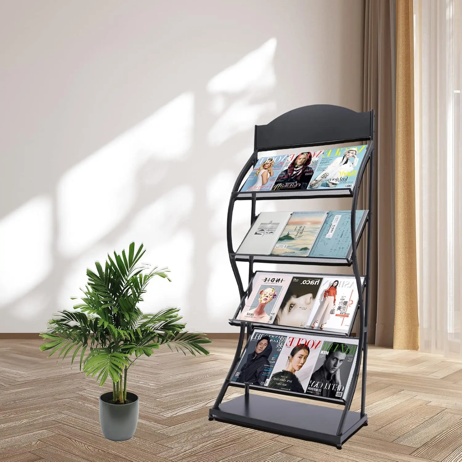 4 Layers Magazine Rack Floor-Standing Rack Display Stand,Exhibition Fairs Show Shelf,Newspaper Rack Brochure Display Stand