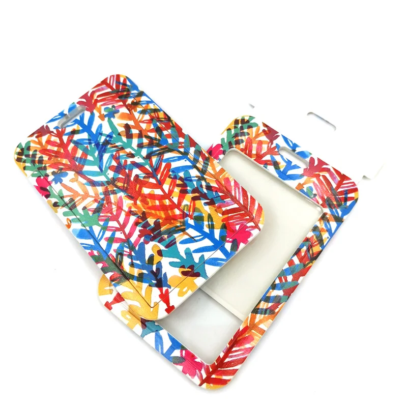 Colorful leaves Fashion Lanyard ID Badge Holder Bus Pass Case Cover Slip Bank Credit Card Holder Strap Card Holder