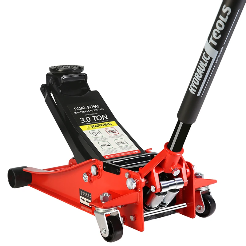 Perfil Baixo Hidráulico Aço Racing Floor Jack, Pistão Duplo, Bomba de Elevação Rápida, 3 Ton, 6600 lb Capacidade, Alcance de Elevação 3.3 "-