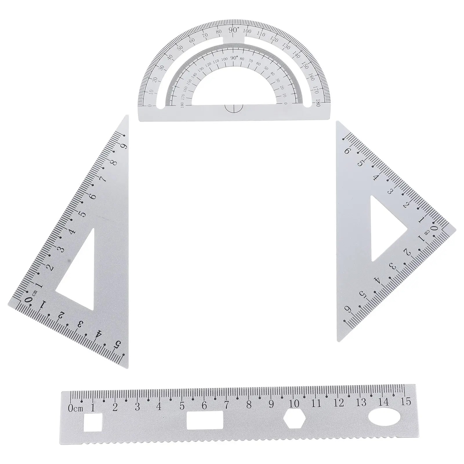 Metal Ruler Set Geometry Tools Triangle Plate Protractor Semicircle Ruler School Stationery Long Lasting Students Teachers